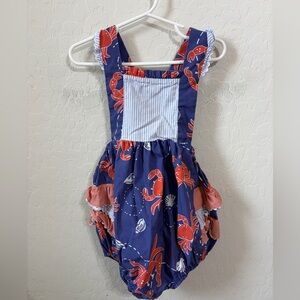Navy Blue Crab Print Kids One Piece